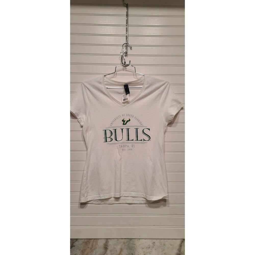 Hanes Nano-T Ladies USF Bulls V-Neck White SS TShirt Size M NWT